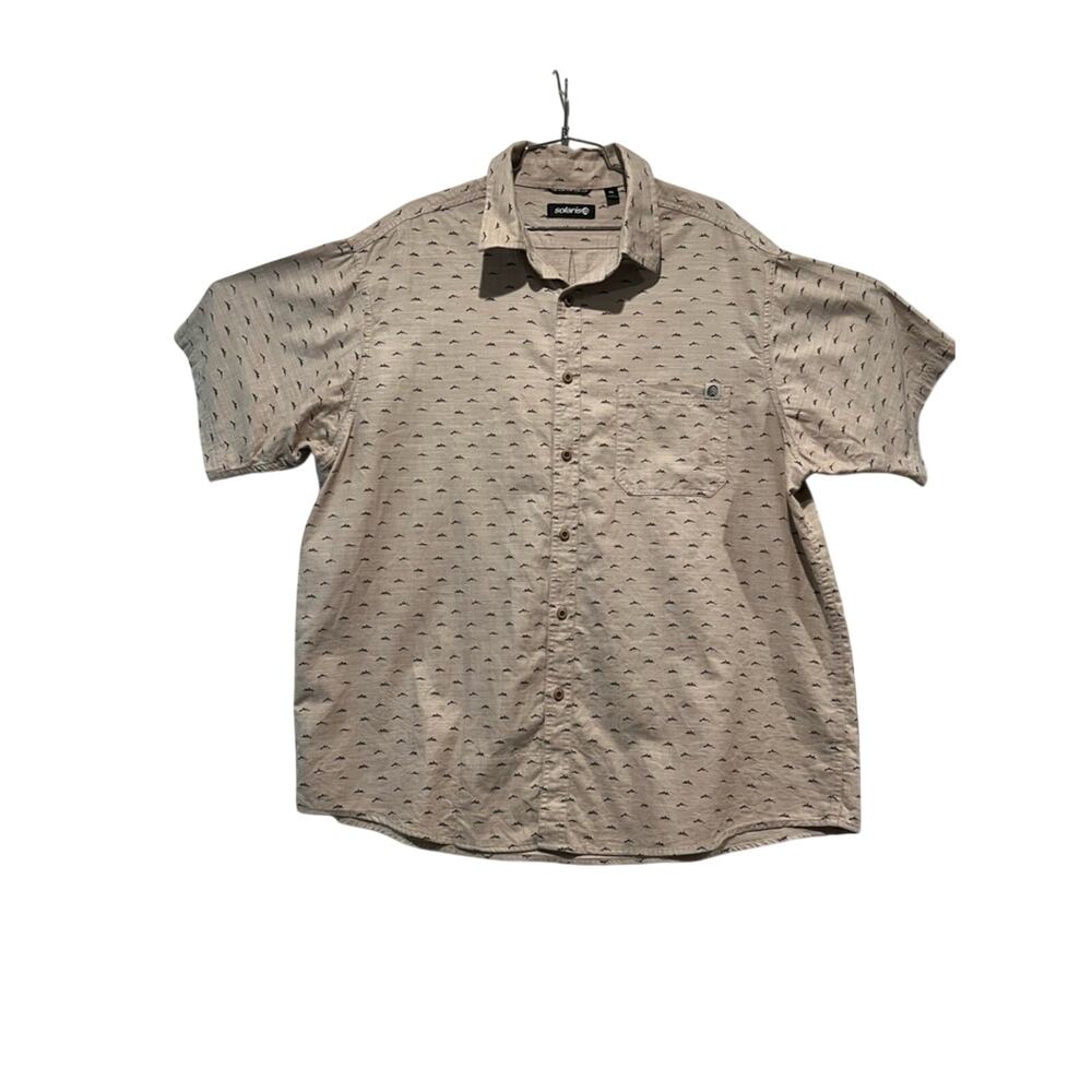 100% Cotton Tan Black Mountain Print Short-Sleeve Button-Down Shirt XL